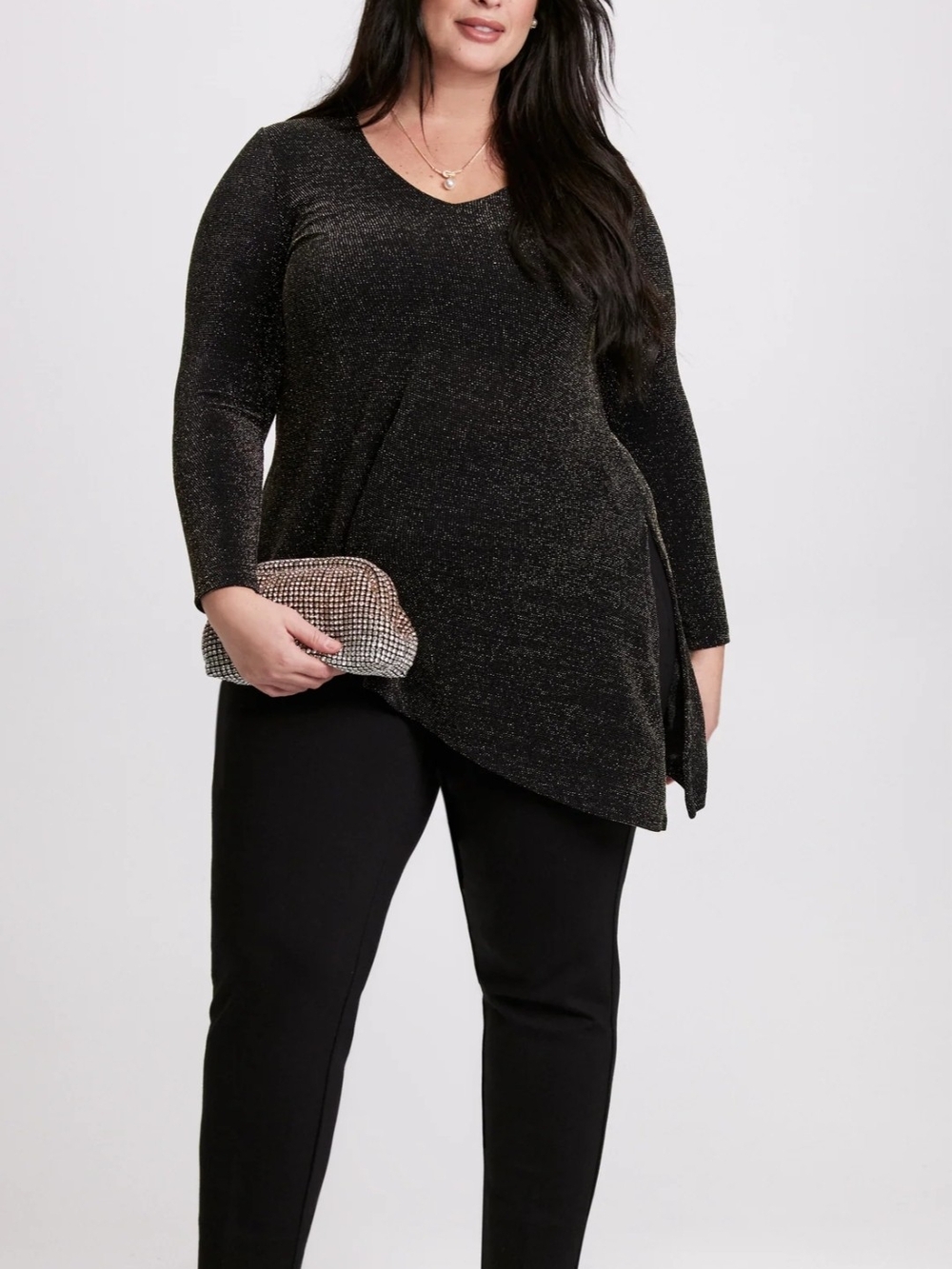 Laura Canada Metallic Black Asymmetric Tunic Top - Women